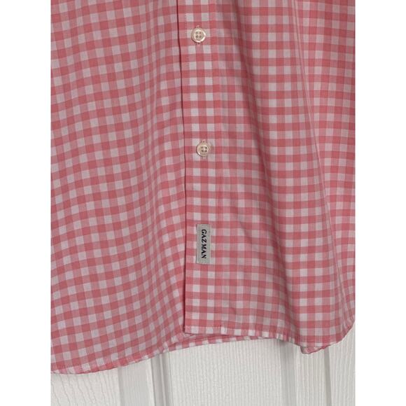 Gazman Easy Care Gingham Check Shirt pink coral & white cotton preppy medium - Picture 8 of 14